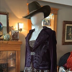 Purple velvet embroidered blazer